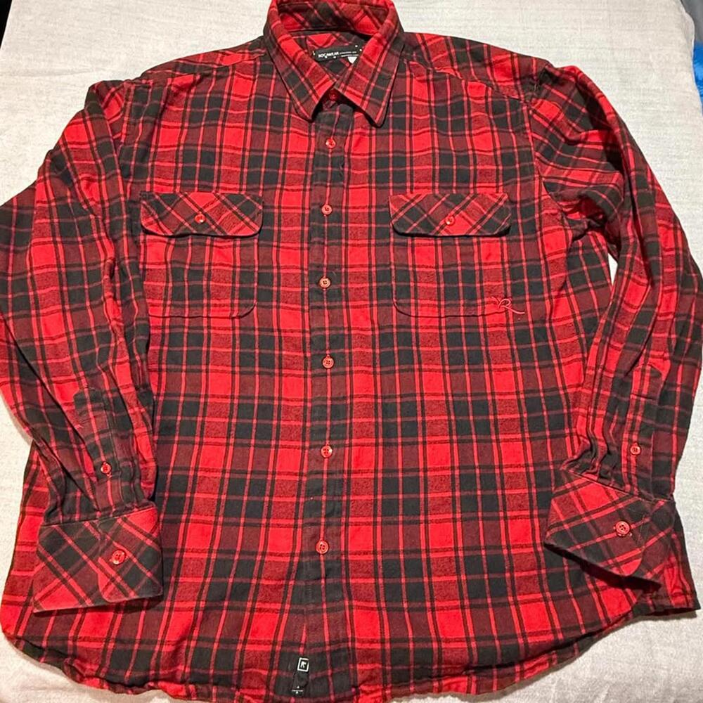 Roca wear Men's XL Black/Red Buffalo Plaid Button Shirt
